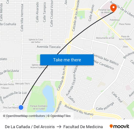 De La Cañada / Del Arcoiris to Facultad De Medicina map