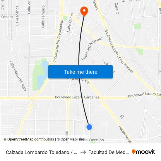 Calzada Lombardo Toledano / Burgos to Facultad De Medicina map