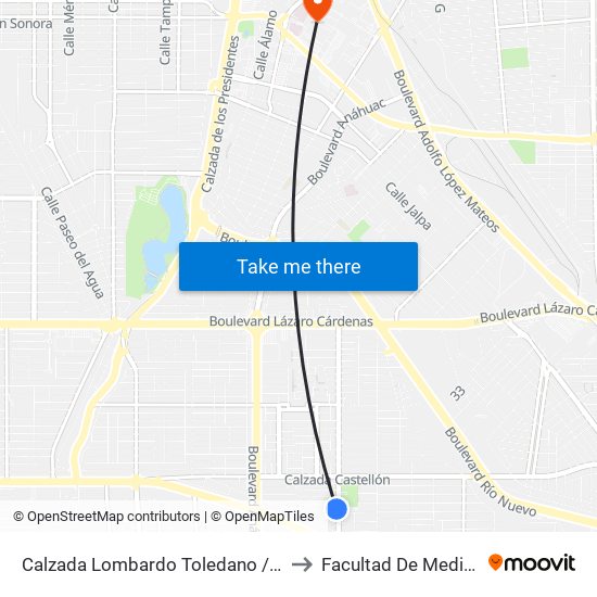 Calzada Lombardo Toledano / Jaén to Facultad De Medicina map