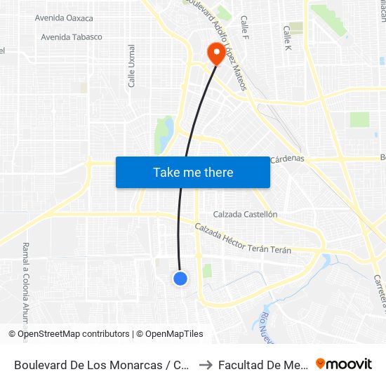 Boulevard De Los Monarcas / Corona Real to Facultad De Medicina map