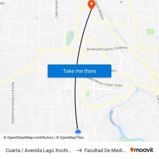 Cuarta / Avenida Lago Xochimilco to Facultad De Medicina map