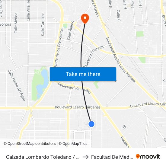 Calzada Lombardo Toledano / Orozco to Facultad De Medicina map