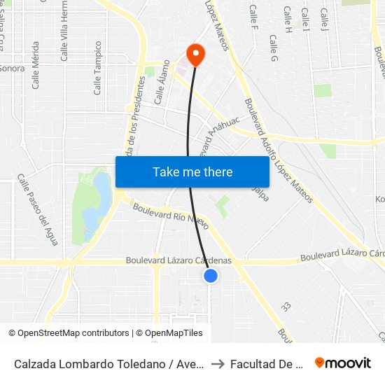 Calzada Lombardo Toledano / Avenida Crisantemos to Facultad De Medicina map