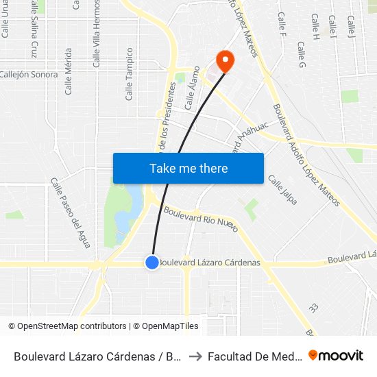 Boulevard Lázaro Cárdenas / Bal-Kach to Facultad De Medicina map