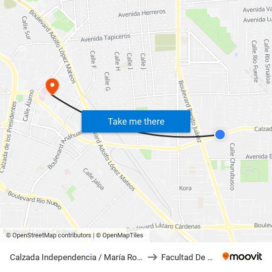 Calzada Independencia / María Rodríguez Del Toro to Facultad De Medicina map