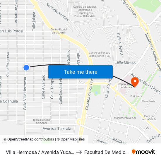 Villa Hermosa / Avenida Yucatán to Facultad De Medicina map