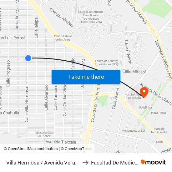 Villa Hermosa / Avenida Veracruz to Facultad De Medicina map