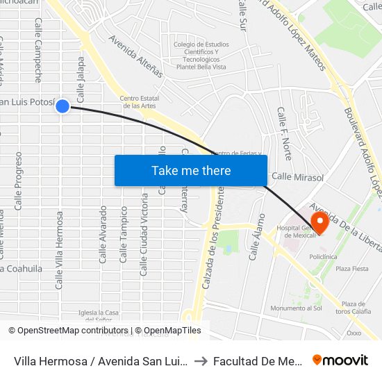 Villa Hermosa / Avenida San Luis Potosí to Facultad De Medicina map