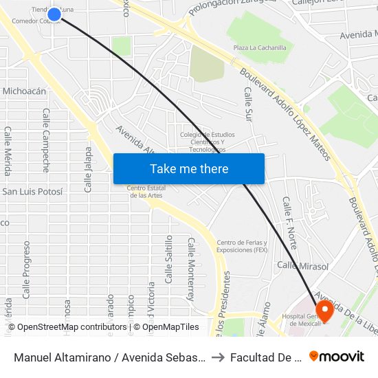 Manuel Altamirano / Avenida Sebastián Lerdo De Tejada to Facultad De Medicina map