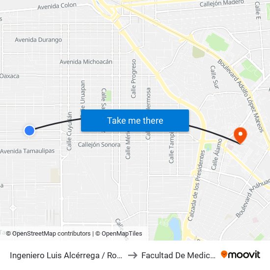 Ingeniero Luis Alcérrega / Rocha to Facultad De Medicina map