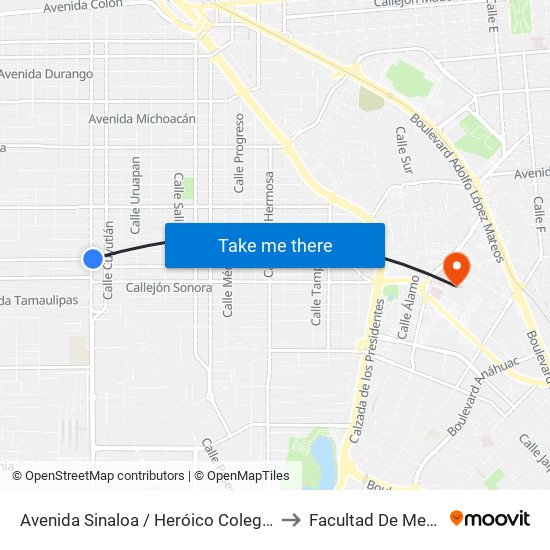 Avenida Sinaloa / Heróico Colegio Militar to Facultad De Medicina map
