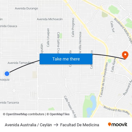 Avenida Australia / Ceylán to Facultad De Medicina map