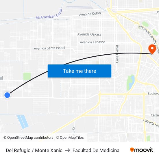 Del Refugio / Monte Xanic to Facultad De Medicina map