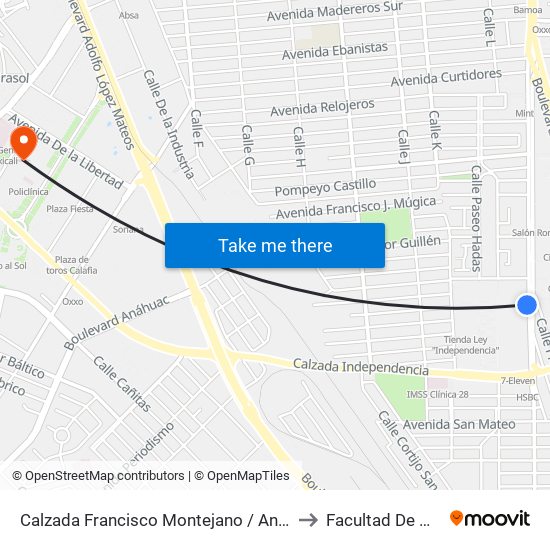 Calzada Francisco Montejano / Antonio Villanueva to Facultad De Medicina map