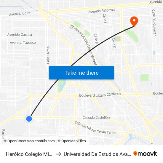 Heróico Colegio Militar / Antonio Medina to Universidad De Estudios Avanzados Campus Cuauhtemoc map
