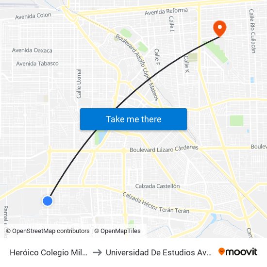 Heróico Colegio Militar / Valentín Canalizó to Universidad De Estudios Avanzados Campus Cuauhtemoc map