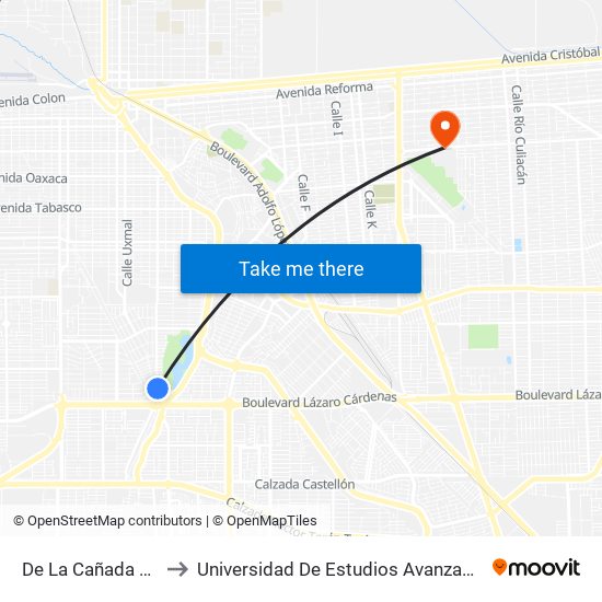 De La Cañada / De La Sierra to Universidad De Estudios Avanzados Campus Cuauhtemoc map