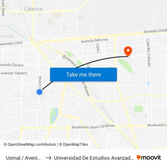 Uxmal / Avenida Chihuahua to Universidad De Estudios Avanzados Campus Cuauhtemoc map