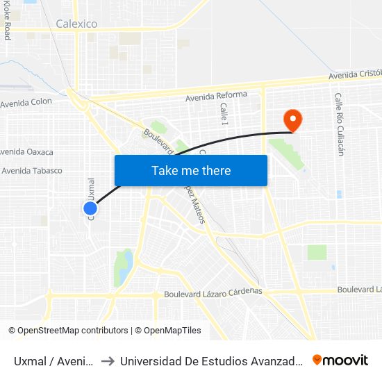 Uxmal / Avenida Coahuila to Universidad De Estudios Avanzados Campus Cuauhtemoc map