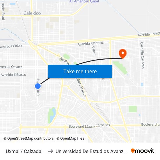 Uxmal / Calzada Independencia to Universidad De Estudios Avanzados Campus Cuauhtemoc map