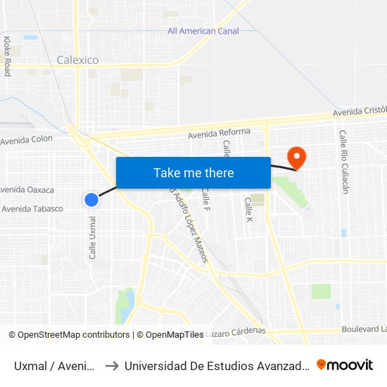 Uxmal / Avenida Querétaro to Universidad De Estudios Avanzados Campus Cuauhtemoc map