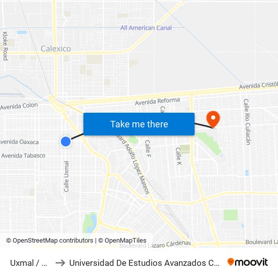 Uxmal / Oaxaca to Universidad De Estudios Avanzados Campus Cuauhtemoc map