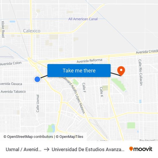 Uxmal / Avenida Michoacán to Universidad De Estudios Avanzados Campus Cuauhtemoc map