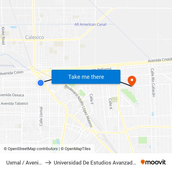 Uxmal / Avenida Durango to Universidad De Estudios Avanzados Campus Cuauhtemoc map