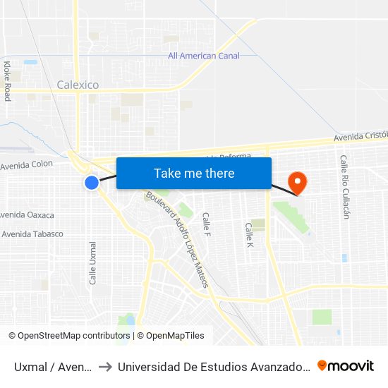 Uxmal / Avenida Colima to Universidad De Estudios Avanzados Campus Cuauhtemoc map