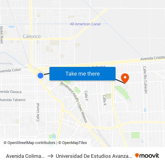 Avenida Colima / José Azueta to Universidad De Estudios Avanzados Campus Cuauhtemoc map
