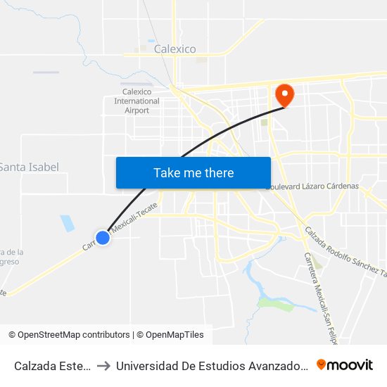 Calzada Esteban Cantú to Universidad De Estudios Avanzados Campus Cuauhtemoc map