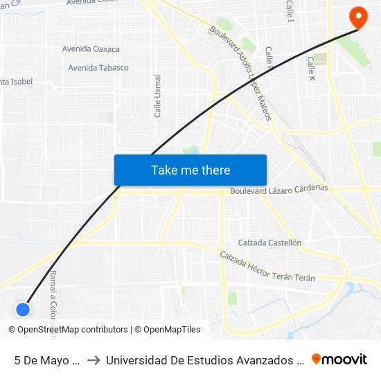 5 De Mayo / Octava to Universidad De Estudios Avanzados Campus Cuauhtemoc map