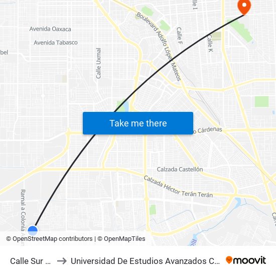 Calle Sur / Jarilla to Universidad De Estudios Avanzados Campus Cuauhtemoc map