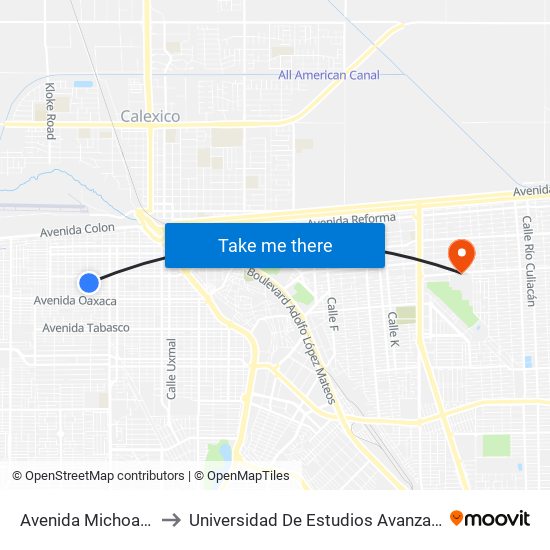 Avenida Michoacán / Mazatlán to Universidad De Estudios Avanzados Campus Cuauhtemoc map