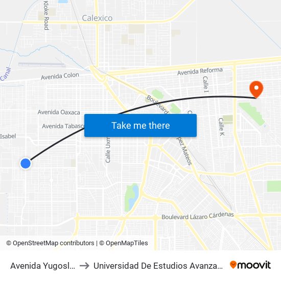 Avenida Yugoslavia / Bélgica to Universidad De Estudios Avanzados Campus Cuauhtemoc map