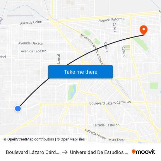 Boulevard Lázaro Cárdenas / Luis Echeverría Álvarez to Universidad De Estudios Avanzados Campus Cuauhtemoc map