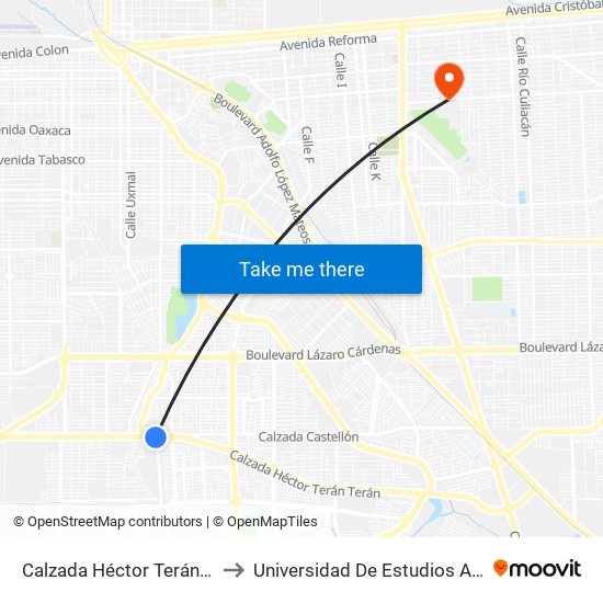 Calzada Héctor Terán Terán / A Ejido Xochimilco to Universidad De Estudios Avanzados Campus Cuauhtemoc map