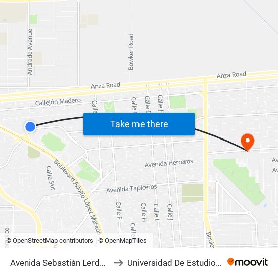 Avenida Sebastián Lerdo De Tejada / Pedro Pérez Y Ramírez to Universidad De Estudios Avanzados Campus Cuauhtemoc map