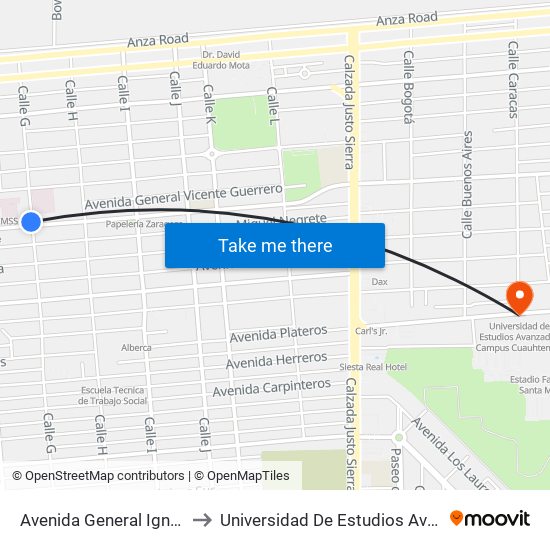 Avenida General Ignacio Zaragoza / Calle G to Universidad De Estudios Avanzados Campus Cuauhtemoc map