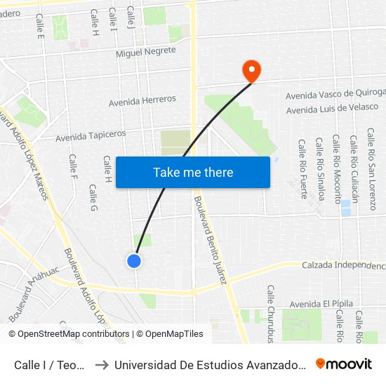 Calle I / Teodoro Larey to Universidad De Estudios Avanzados Campus Cuauhtemoc map