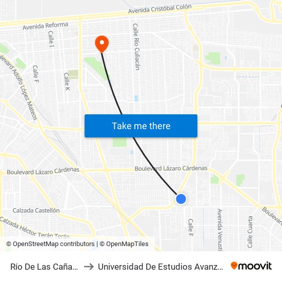 Río De Las Cañas / 27 De Enero to Universidad De Estudios Avanzados Campus Cuauhtemoc map