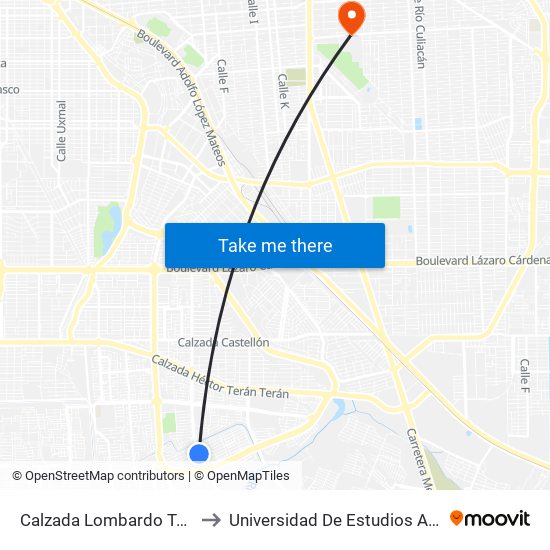 Calzada Lombardo Toledano / Catanzaro Norte to Universidad De Estudios Avanzados Campus Cuauhtemoc map