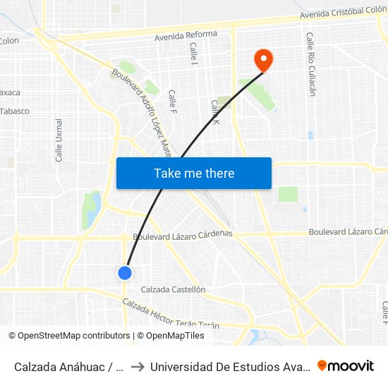 Calzada Anáhuac / Leobardo De La Cruz to Universidad De Estudios Avanzados Campus Cuauhtemoc map
