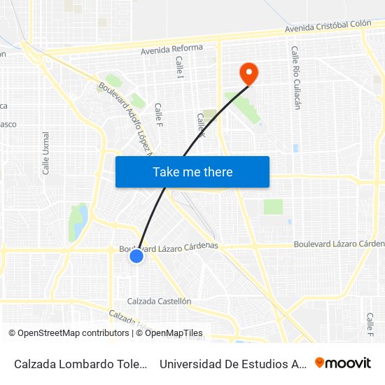 Calzada Lombardo Toledano / Avenida Crisantemos to Universidad De Estudios Avanzados Campus Cuauhtemoc map