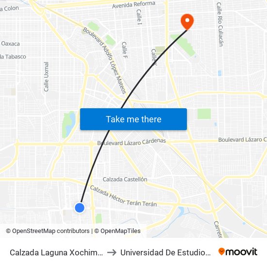 Calzada Laguna Xochimilco / Boulevard De Los Monarcas to Universidad De Estudios Avanzados Campus Cuauhtemoc map