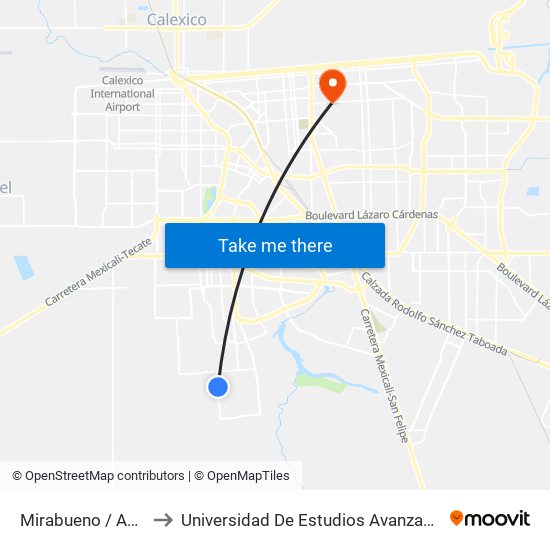 Mirabueno / Avenida Berreo to Universidad De Estudios Avanzados Campus Cuauhtemoc map