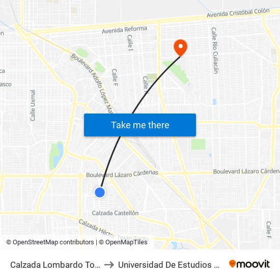 Calzada Lombardo Toledano / Donaciano Íñiguez to Universidad De Estudios Avanzados Campus Cuauhtemoc map