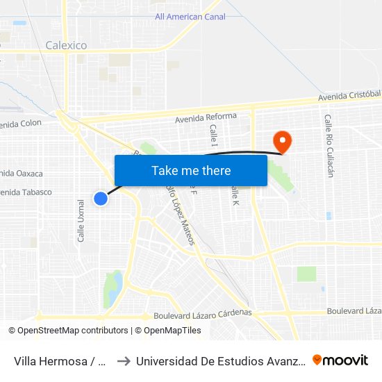 Villa Hermosa / Avenida Veracruz to Universidad De Estudios Avanzados Campus Cuauhtemoc map