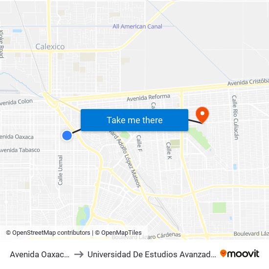 Avenida Oaxaca / Progreso to Universidad De Estudios Avanzados Campus Cuauhtemoc map