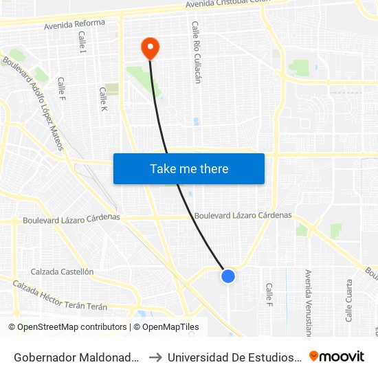 Gobernador Maldonado / Avenida Presa López Zamora to Universidad De Estudios Avanzados Campus Cuauhtemoc map